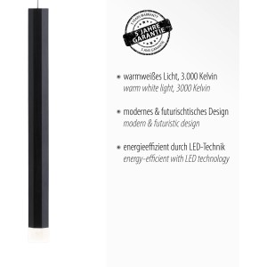 Schwarze LED-Pendelleuchte Bruno, 1-flammig, 15x120cm. Moderne Hängelampe für Wohnräume.