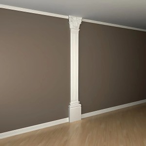 Weißer PROFHOME Pilaster Schaft (27x200x4 cm) als Zierelement/Wandsäule an brauner Wand.