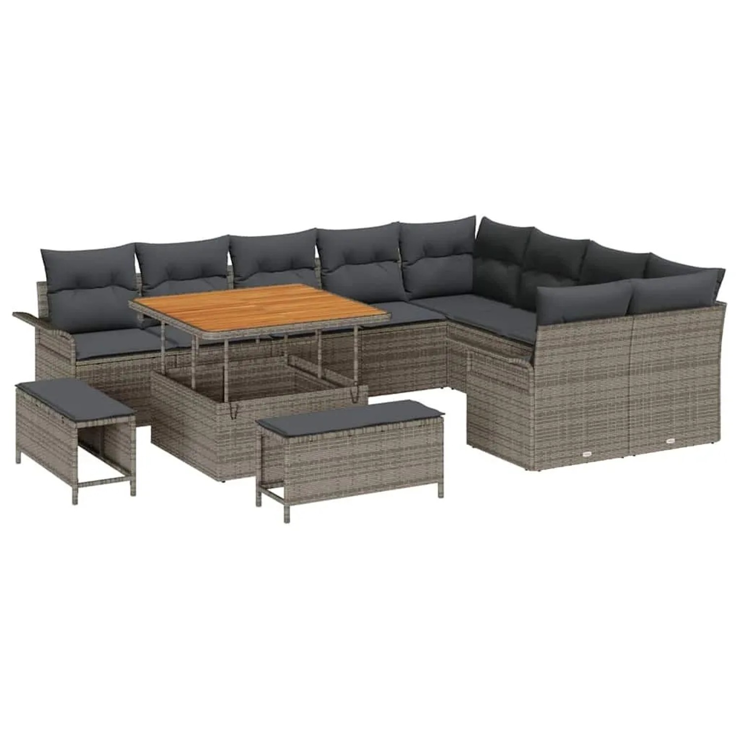 vidaXL Garten-Sofa-Set mit Kissen mit Speicher 12-Tlg Grau 3364118