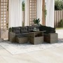 Graue 8-tlg. vidaXL Garten-Sofagarnitur aus Polyrattan mit Tisch und Kissen.