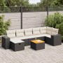 Schwarze 8-tlg. vidaXL Garten-Sofagarnitur aus Rattan mit cremefarbenen Kissen und Tisch.