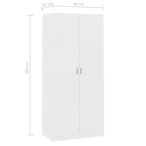 Weißer Kleiderschrank (90x52x200 cm) aus Holzwerkstoff mit zwei Türen.