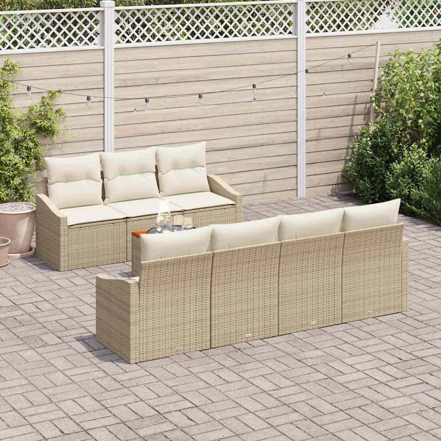 Beiges 8-teiliges Garten-Sofa-Set aus Poly Rattan mit Kissen von vidaXL.