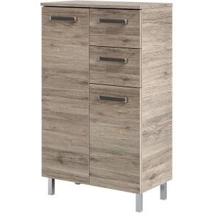 Pelipal Bad-Hängeschrank Quickset 313, Sanremo Eiche, 60 cm breit, mit Tür und Schubladen.