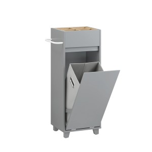 SoBuy Wäscheschrank BZR159-DG mit ausklappbarem Wäschesack, grau, mit Handtuchhalter. Badaccessoire für mehr Ordnung.