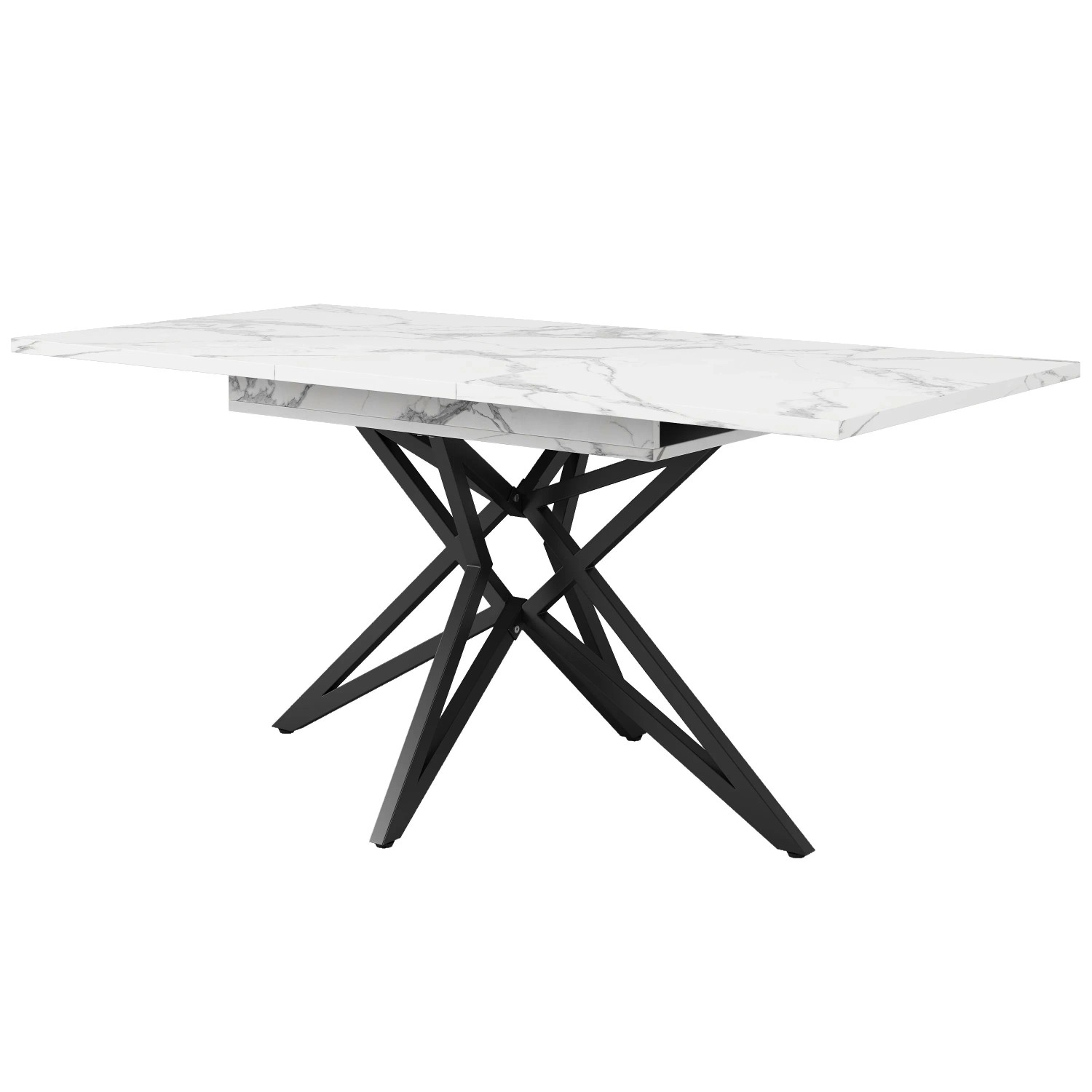 Merax Esstisch 120x160x80 cm Walnuss Marmoroptik Ausziehbar Schwarze Eisenbeine