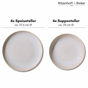 Ritzenhoff & Breker Laredo Tafel-Set, 8-teilig: 4 Speise- und 4 Suppenteller aus Steinzeug.