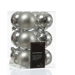 Marelida Weihnachtskugeln, silber, glänzend und matt, 12er Set, bruchfest.