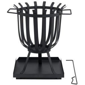 Schwarzer tepro Feuerkorb Brentwood aus Stahl mit Ascheauffangschale und Schürhaken.