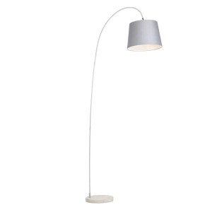 Moderne Bogenlampe Bend mit grauem Schirm für Innenräume.