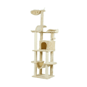 Beiger Katzenbaum Travel von Rohrschneider mit Kratzbrett, Liegemulden und Höhle zum Klettern und Kratzen.