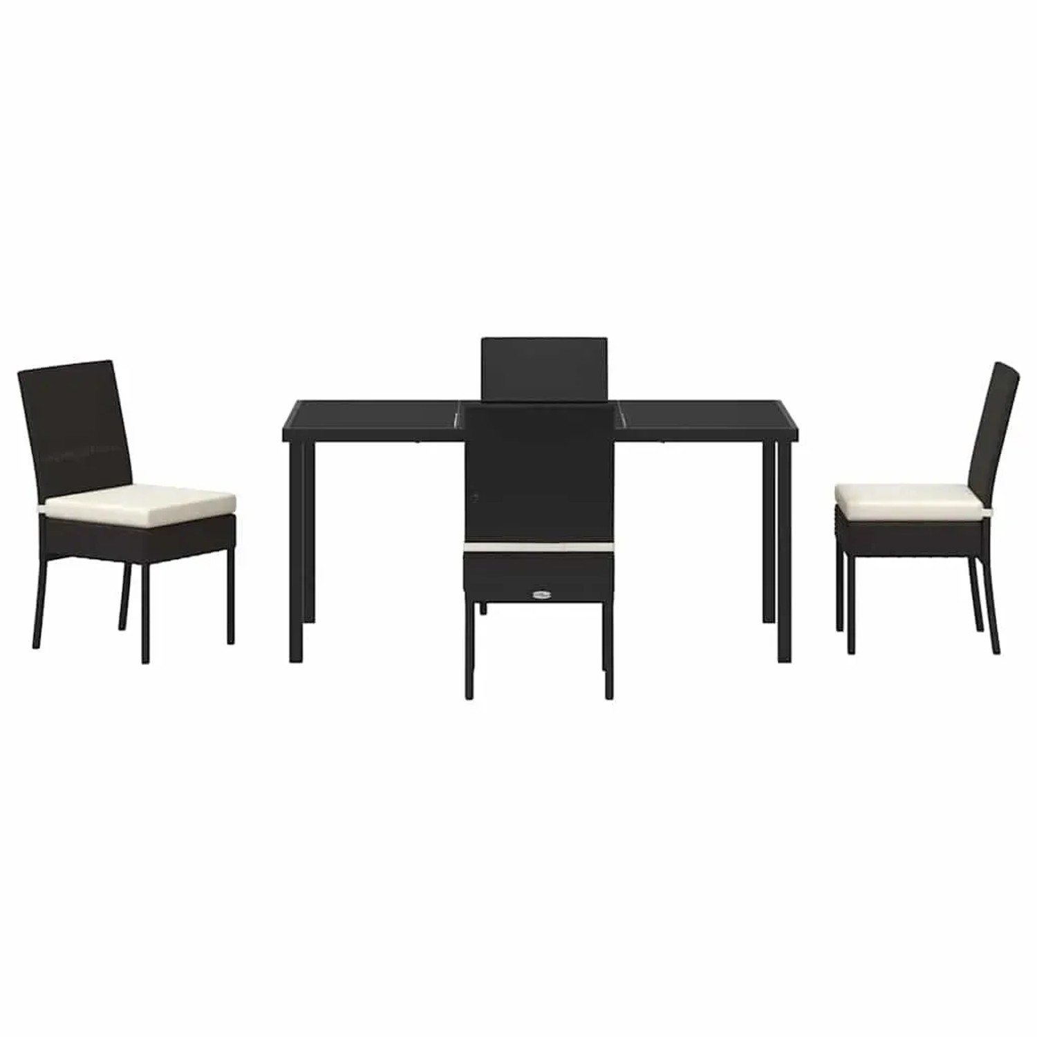 Schwarze vidaXL Garten Essgruppe, 5-teilig, Poly Rattan, mit Tisch und Stühlen.