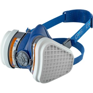 Gebol GVS Atemschutzmaske Elipse Profi A2-P3, Halbmaske mit austauschbaren Filtern und blauen Gummibändern.