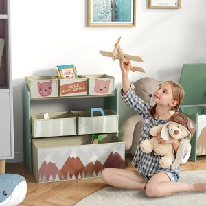 ZONEKIZ Kinderzimmerregal mit Fächern und kindgerechten Motiven. Ideal zur Aufbewahrung von Spielzeug und Büchern.