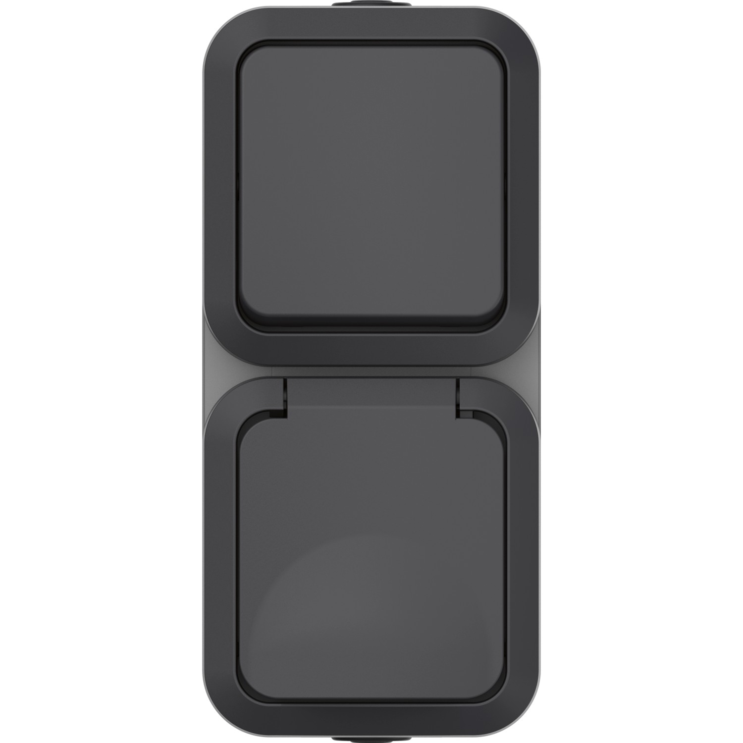 Aqua Pro Steckdose mit Aus-/Wechselschalter, grau-anthrazit, für Feuchtraum und Außenbereich.