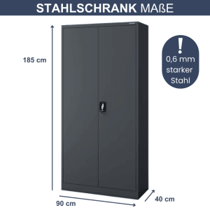 DELUKE Aktenschrank KADO, abschließbarer Büroschrank mit Flügeltüren, 185x90x40 cm, anthrazit.
