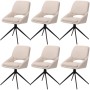 6er-Set Esszimmerstühle N73, Creme Bouclé-Stoff, drehbar mit schwarzem Stativgestell.