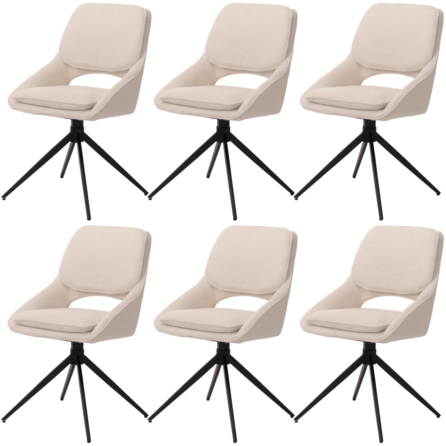 MCW Esszimmerstuhl N73 6er-Set Stoff/Textil Boucle 540g/m² Creme günstig online kaufen