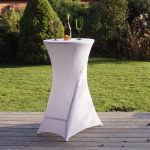 TRUTZHOLM Stehtisch, klappbar, wetterfest, mit weißer Husse, Durchmesser 60cm. Ideal für Partys.