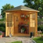 Imprägniertes Alpholz 5-Eck Gartenhaus Sunny-A Natur, 200x200 cm, mit Doppeltür und Fenster.
