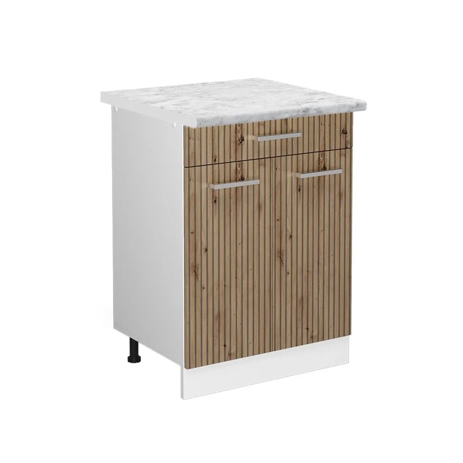 Vicco Küchenunterschrank R-Line Artisan-Eiche Weiß 60 cm mit Schublade AP Marmor