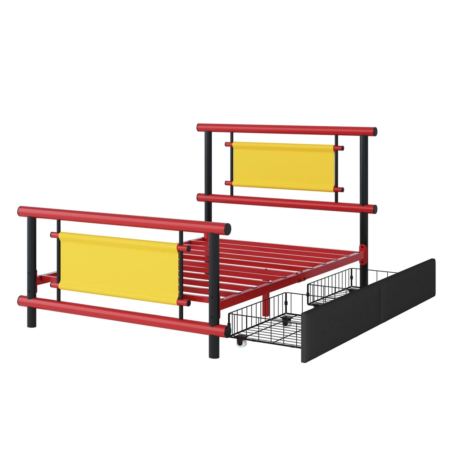 Merax Metallbett 90x200cm Schubladen Einzelbett