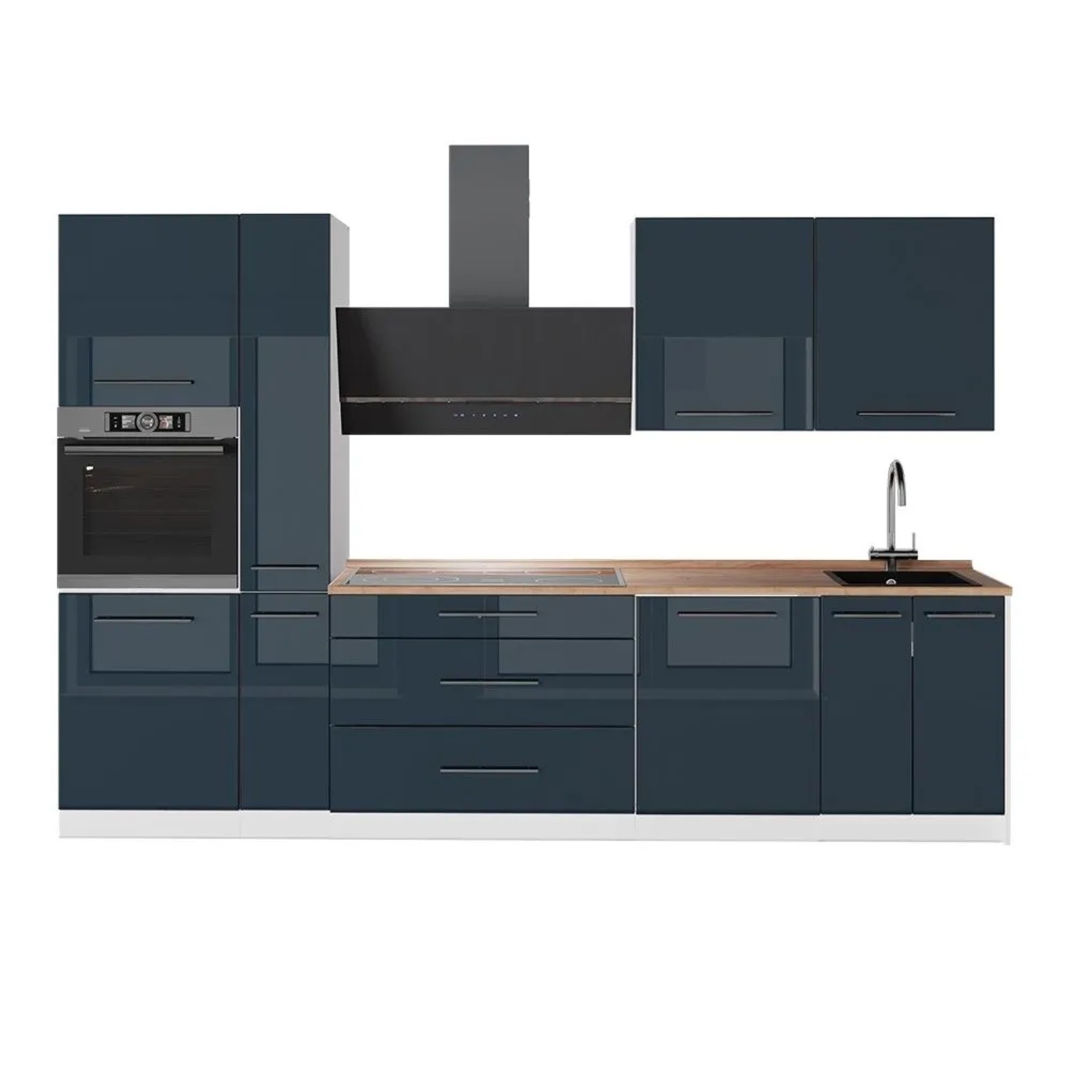 Vicco Küchenzeile Fame-Line Dunkelblau Hochglanz/Weiß 310 x 207 AP Eiche Art Nr 64334