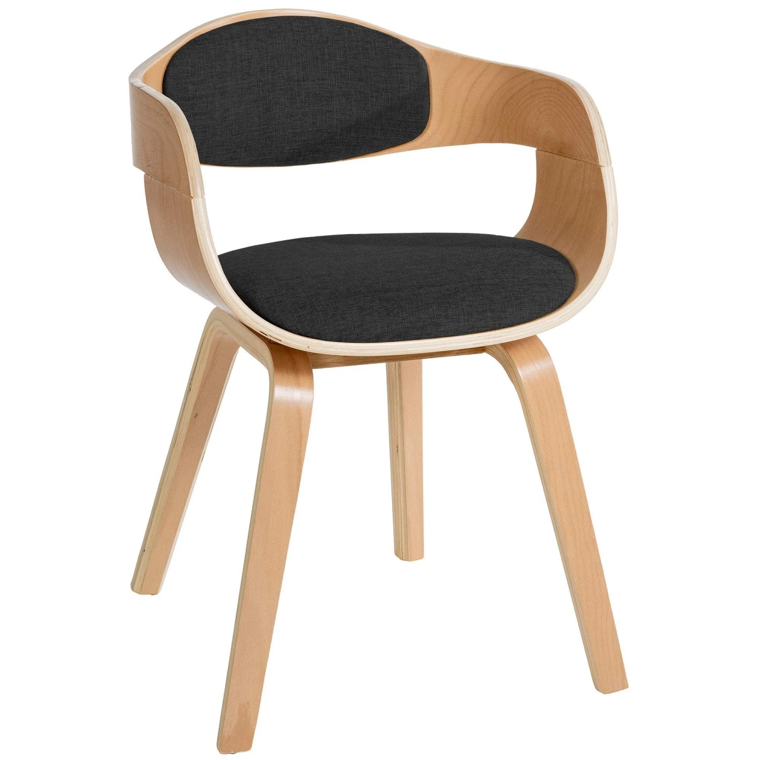 DELUKE Besucherstuhl LONDON Stoff 73x49x46cm Natur/Dunkelgrau Stoff Holz Gestell Konferenzstuhl Wartezimmerstuhl