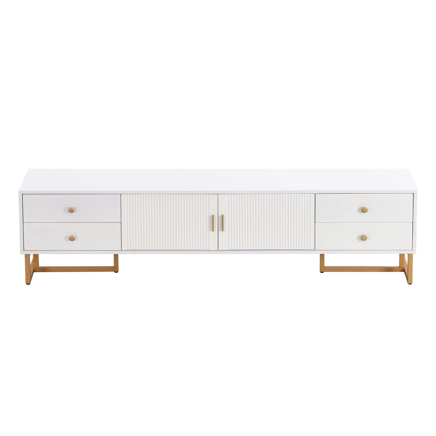 okwish TV Schrank mit Schubladen und Gold Griffen und Gold Füßen 175x30x46cm Weiß Gold