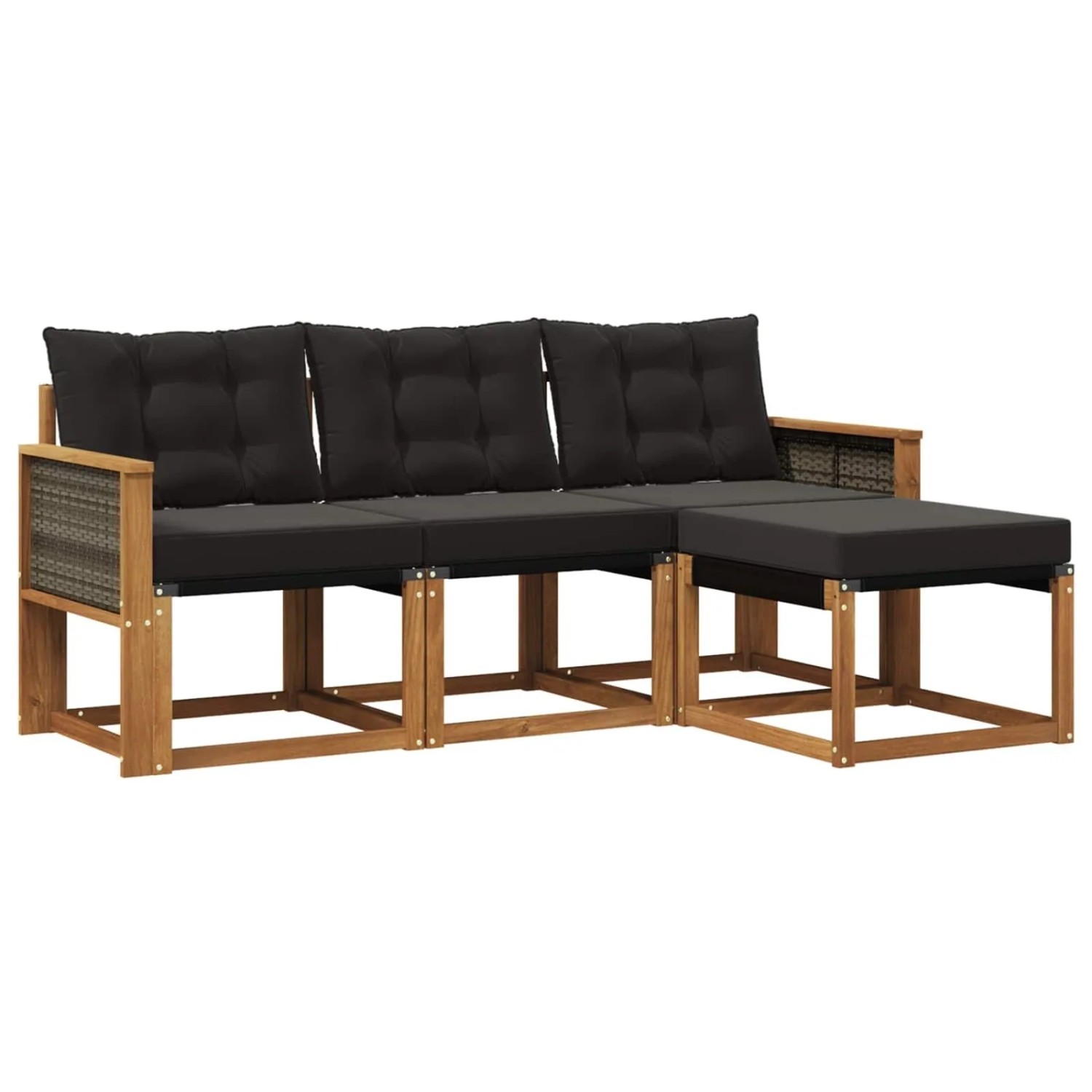 vidaXL Outdoor-Sofagarnitur mit Kissen 4 Stk Natur und Schwarz 3381868