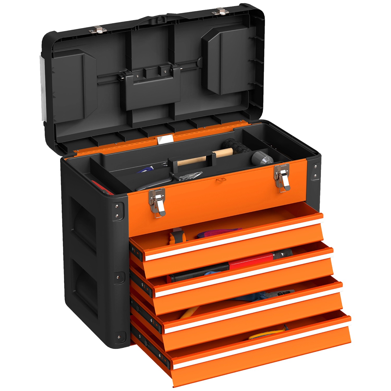 HOMCOM Werkzeugkiste Leer 49 x 25 x 40 cm Werkzeugkasten mit 4 Schubladen günstig online kaufen
