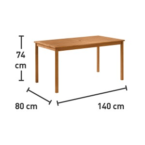 Rechteckiger, brauner Gartentisch Greenville (140x80 cm) aus Holz, ideal für den Garten.