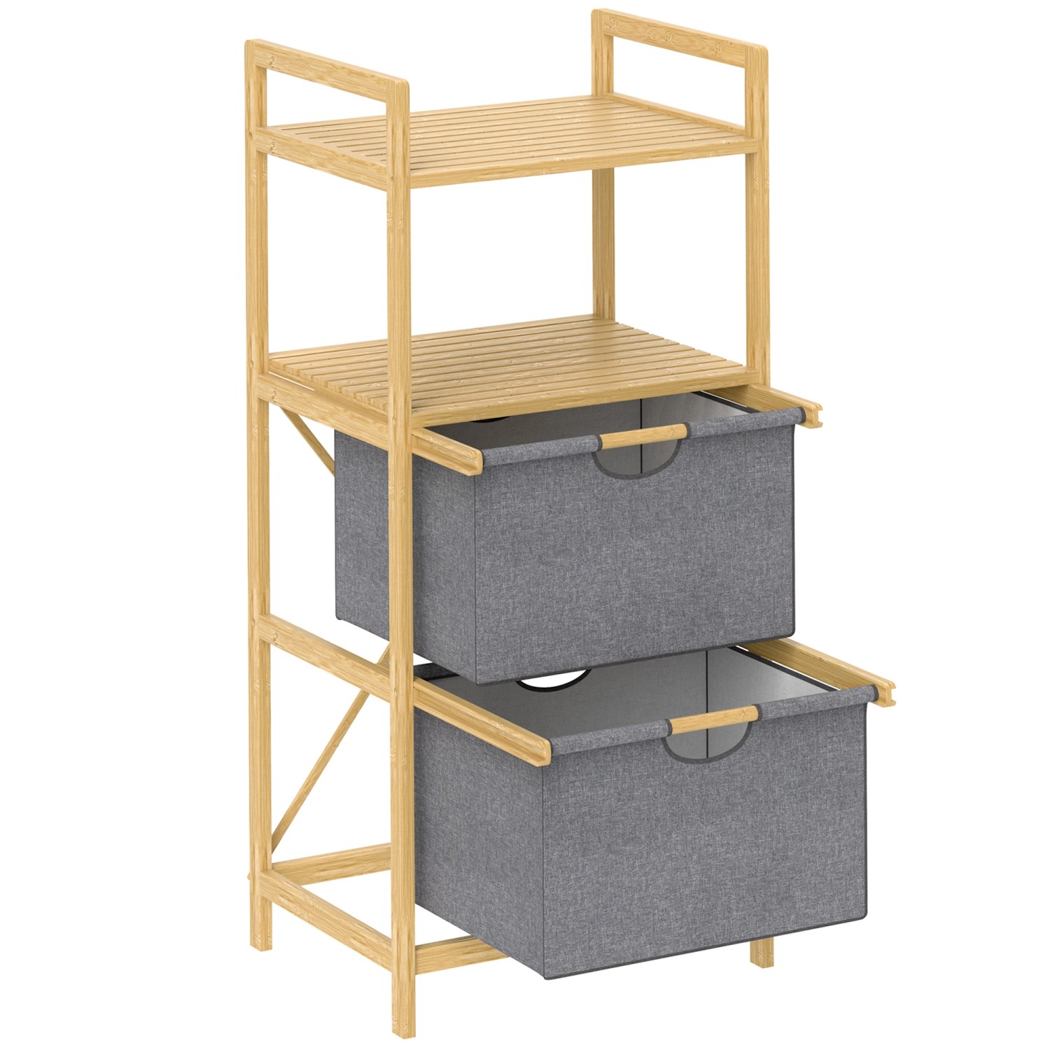 HOMCOM Wäschekorb Bambus Polyester Naturholz 44L x 34B x 96H cm