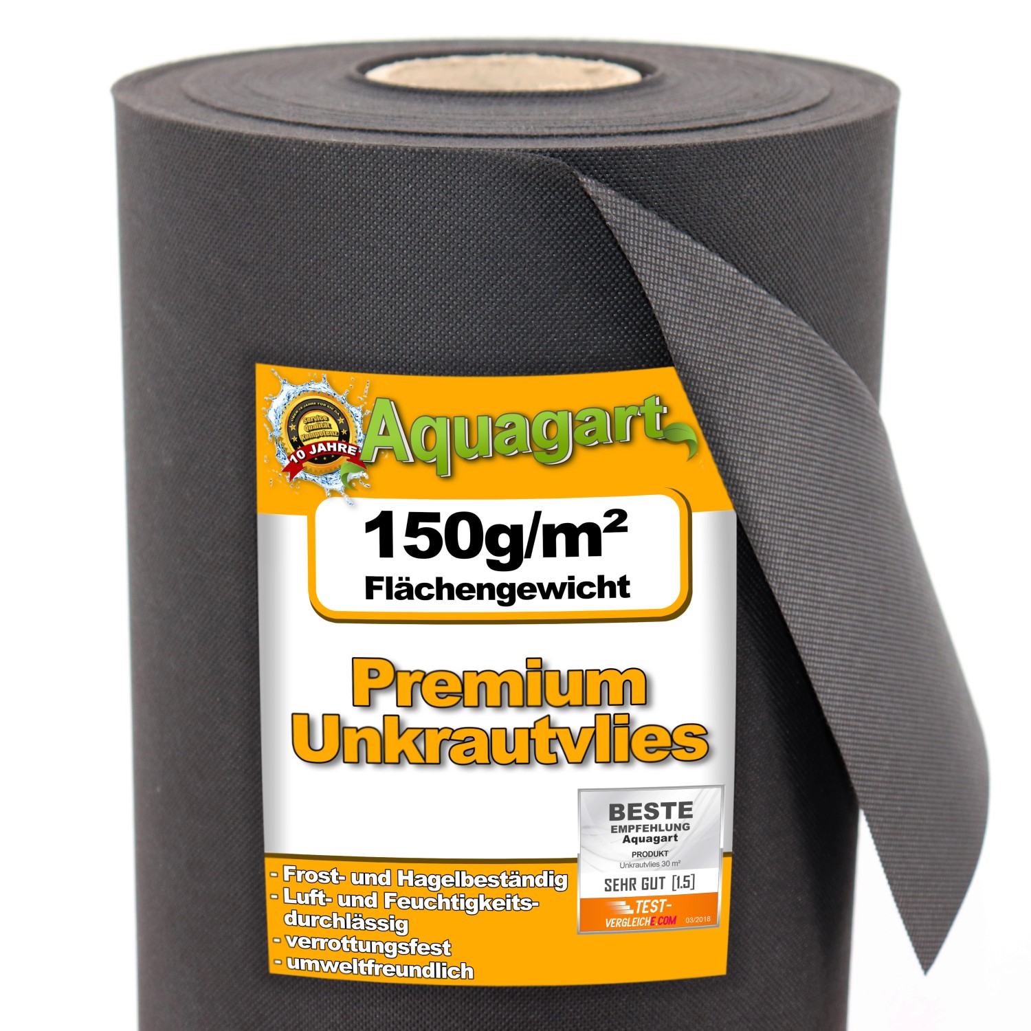 Aquagart 67,5m² Gartenvlies Unkrautvlies Unkrautfolie Mulchvlies 150g/m² 1,5m Breit