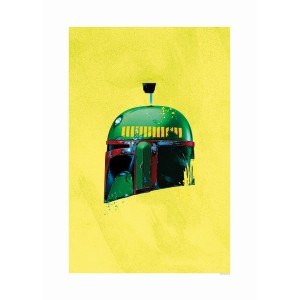 Disney Star Wars Poster: Boba Fett Helm in Gelb und Grün, 50x70 cm. Fototapete für Fans.