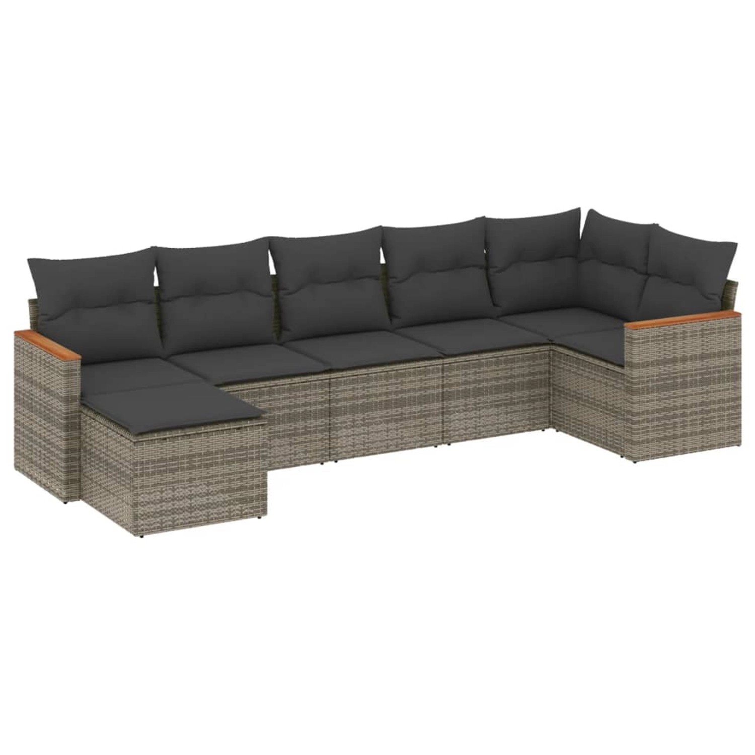vidaXL 7-Tlg Garten-Sofagarnitur mit Kissen Grau Poly Rattan 3226193