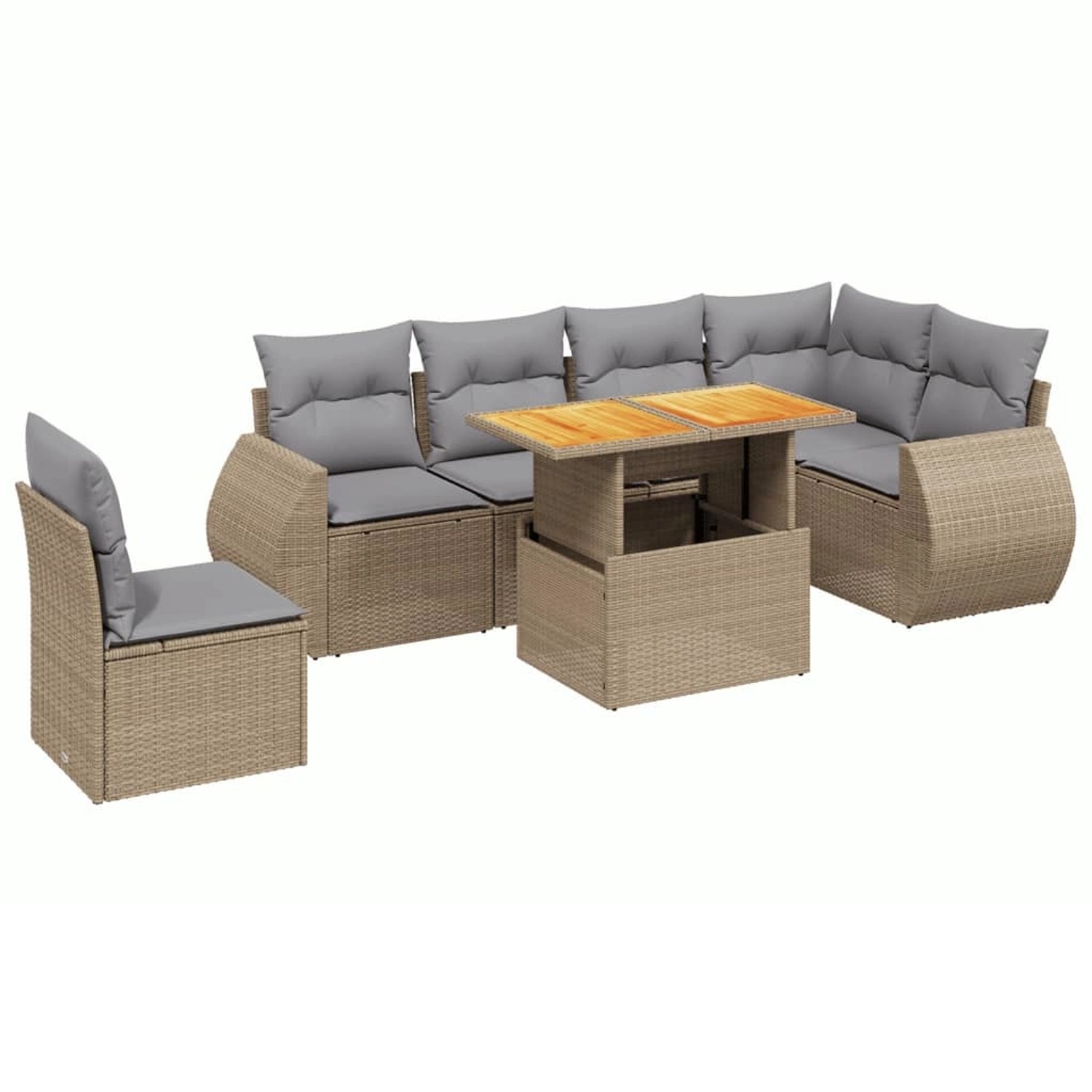 vidaXL 7-Tlg Garten-Sofagarnitur mit Kissen Beige Poly Rattan 3272221 günstig online kaufen