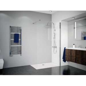 Breuer Walk-In Duschwand Panorama, Chrom/Klarglas, 140 cm, im Badezimmer.