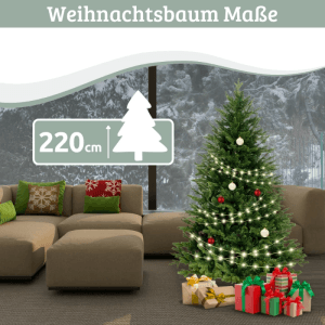 DELUKE Weihnachtsbaum Künstlich 220cm mit Lichterkette Nordfichte Spritzguss Tannenbaum Naturgetreu mit Baumständer