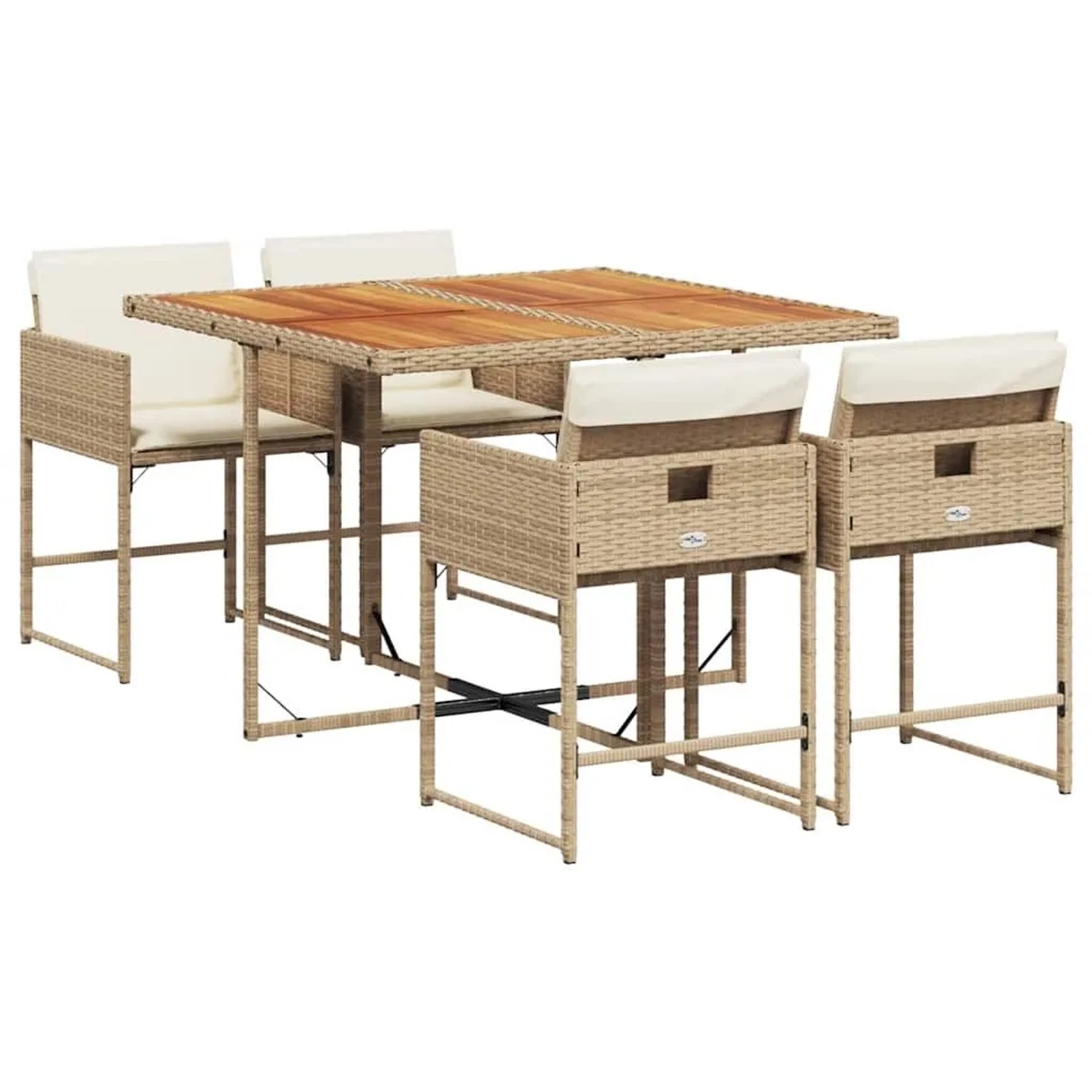 vidaXL 5-Tlg Garten-Essgruppe mit Kissen Beige Poly Rattan 3211264
