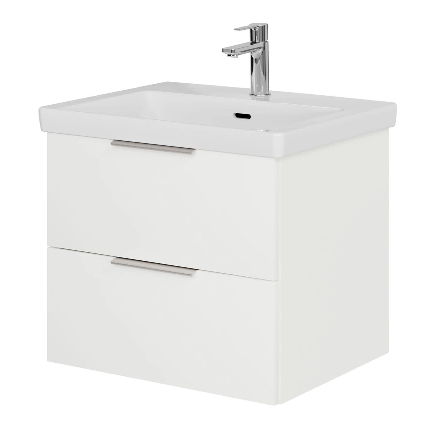Steinkamp Waschtischunterschrank Living 2.0 Schneeweiß Glanz mit Villeroy & Boch Waschtisch Subway 3.0 60 cm mit Überlauf