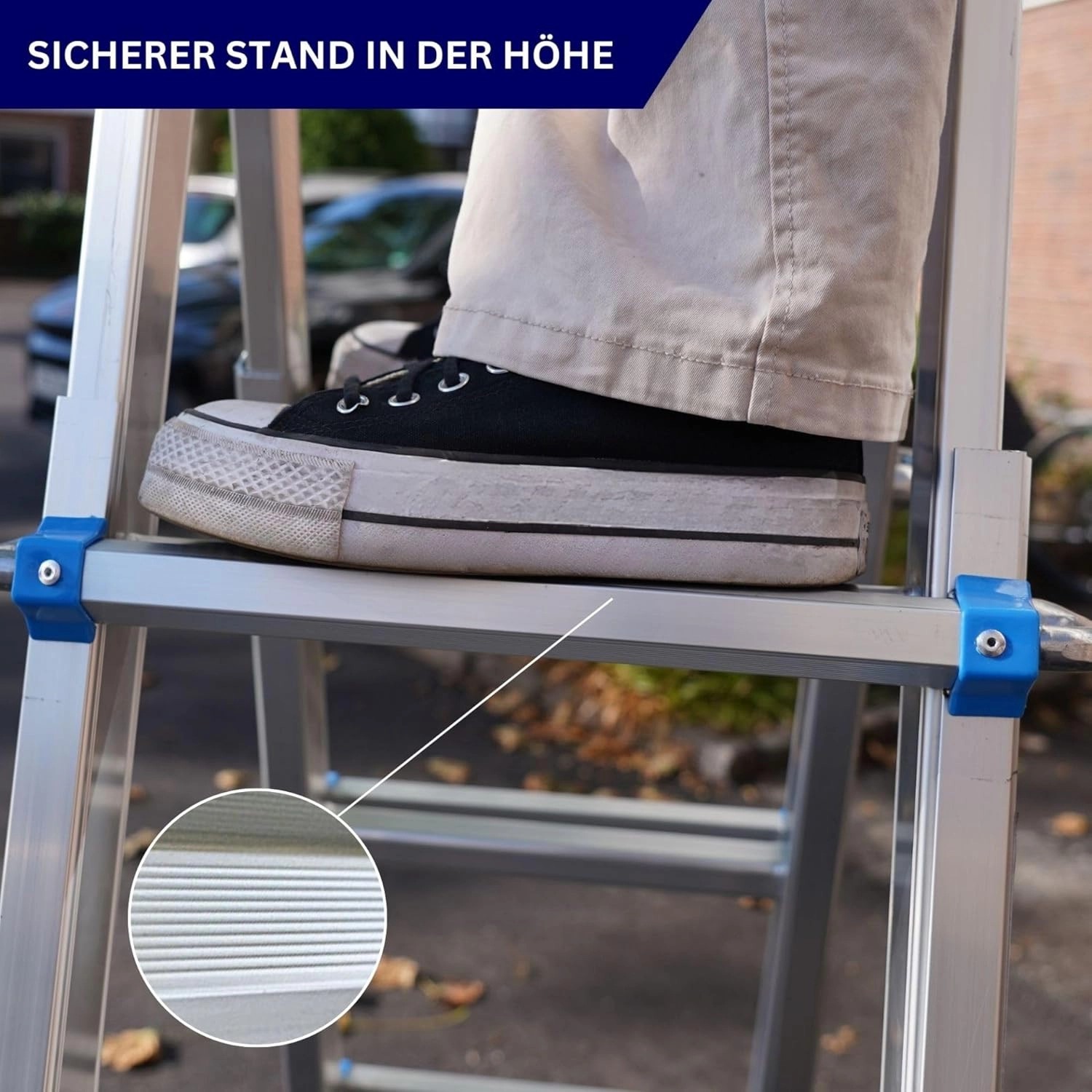 PROREGAL Sprossen-Mehrzweckleiter APOLLO 3-In-1 Aluminiumleiter 4x5 Sprossen Bis Zu 5 M Höhe 150 kg Traglast Silber Klappleiter Stehleiter_6