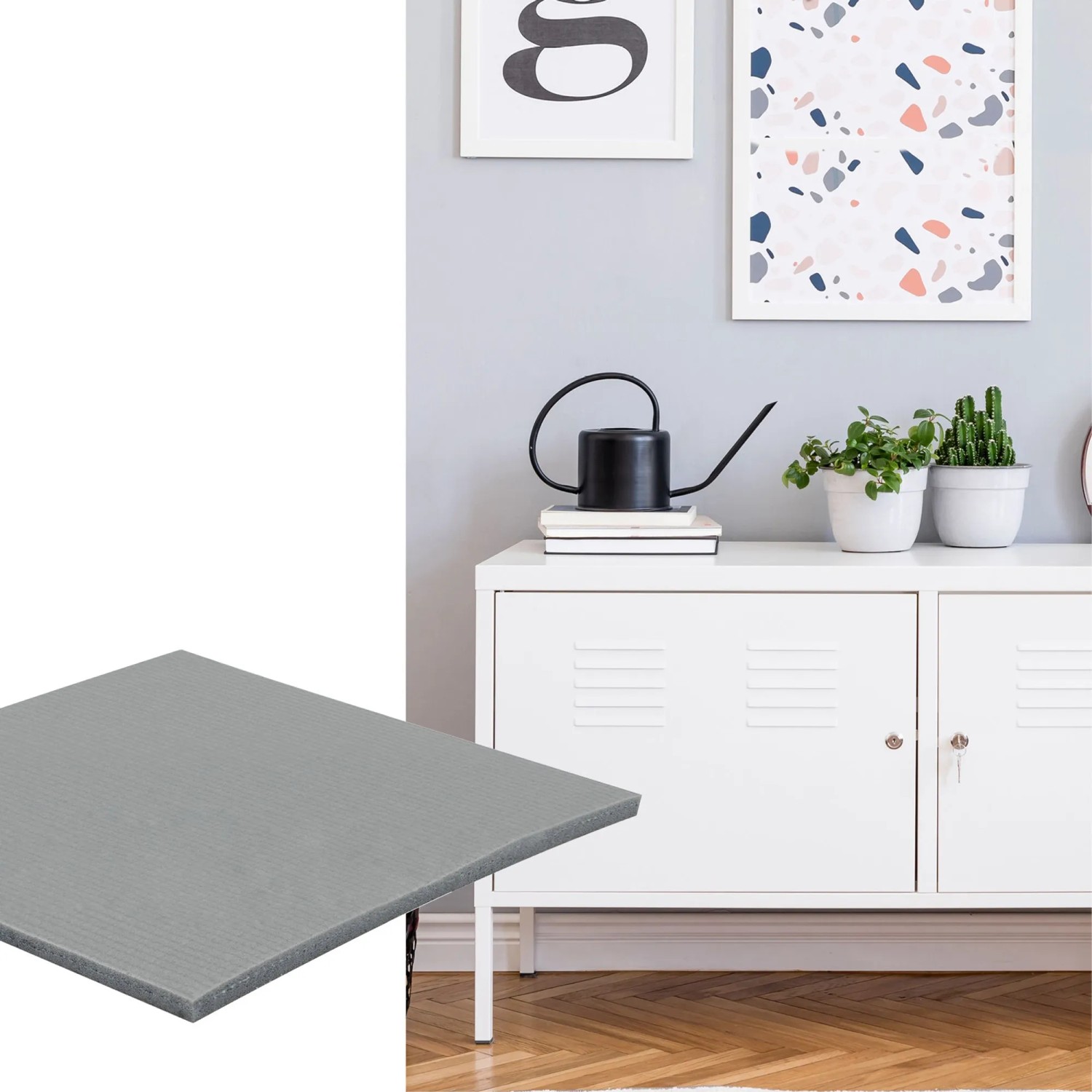 Graues Wagner Softpad EH0310, 100x100x4mm, selbstklebend, für Möbel und Oberflächenschutz.