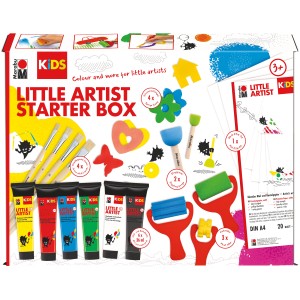 Marabu Kids Little Artist Starter Box mit Farben, Pinseln, Papier, Farbrollern und Schwämmchen.