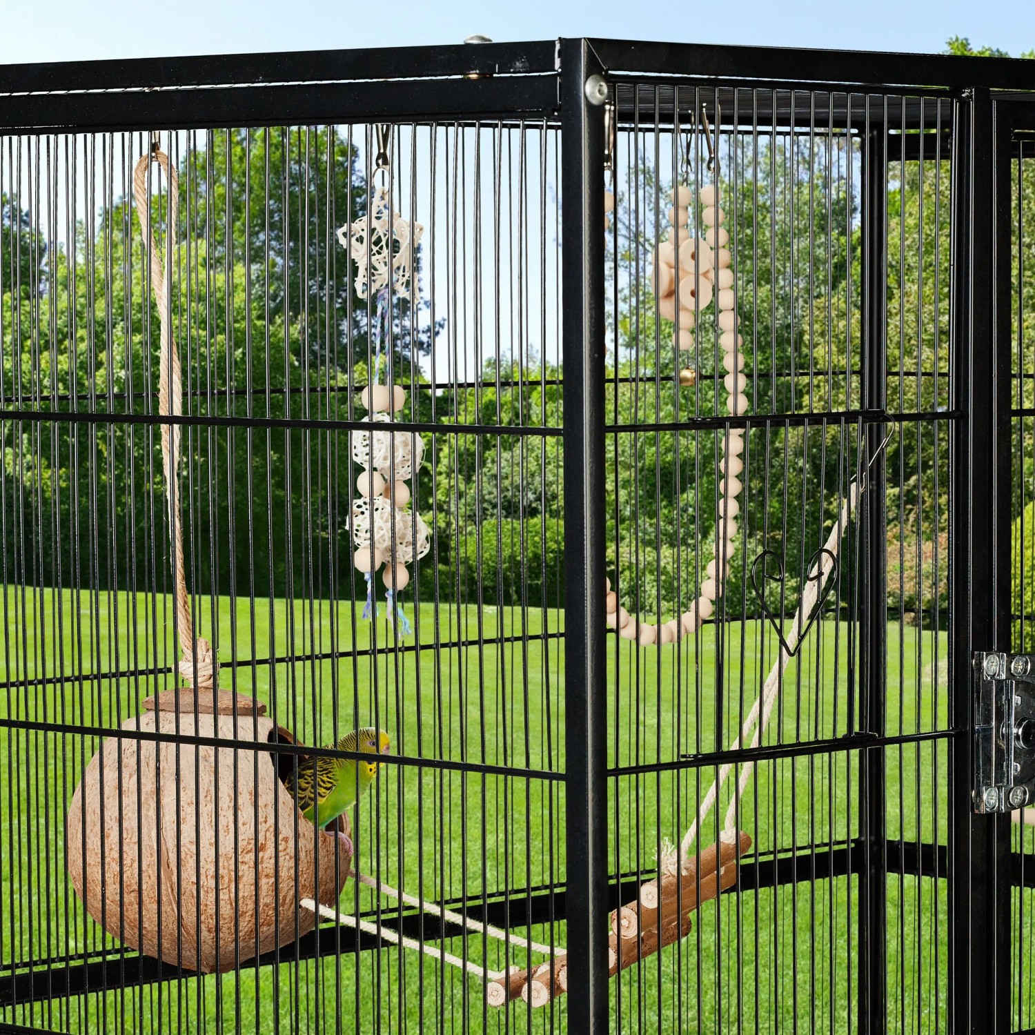 Relaxdays Vogelspielzeug Kiefernholz Kokos Eisen Natur Hängend 7-teilig_5