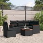 Schwarze 6-tlg. vidaXL Garten-Sofagarnitur aus Rattan mit Kissen.
