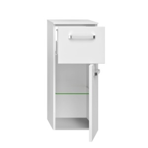 Pelipal Bad-Hängeschrank 4010, weiß hochglanz, 30 cm breit, mit offener Tür und Glasboden.