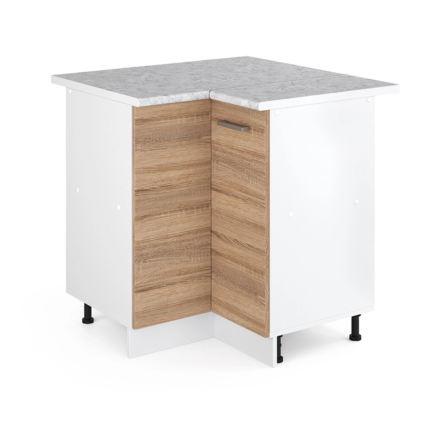 Vicco Eckunterschrank R-Line Küchen Eckschrank Sonoma/Weiß 76 cm AP Marmor