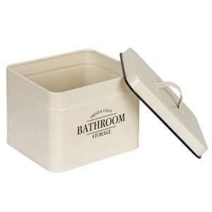 Beige Wenko Badbox Uri mit Deckel, Stahl, 18x16x15,5cm, zur Aufbewahrung von Badutensilien.