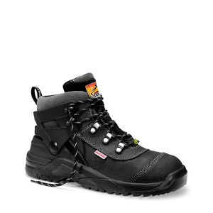 Schwarzer Elten Sicherheitsschnürstiefel Dino Black S3, Größe 46, aus Leder und Textil.